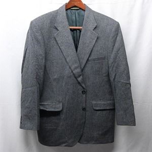 Vtg 90s 42R Blue Herringbone Tweed Wool 2 Button Blazer Jacket Sport Coat‎